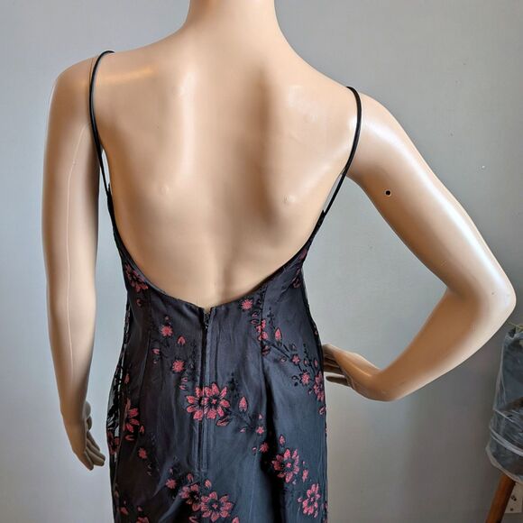 Vintage 90s Morgan & Co Black Floral Maxi Dress Prom Gown Glitter Velvet 11/12 - Picture 6 of 11